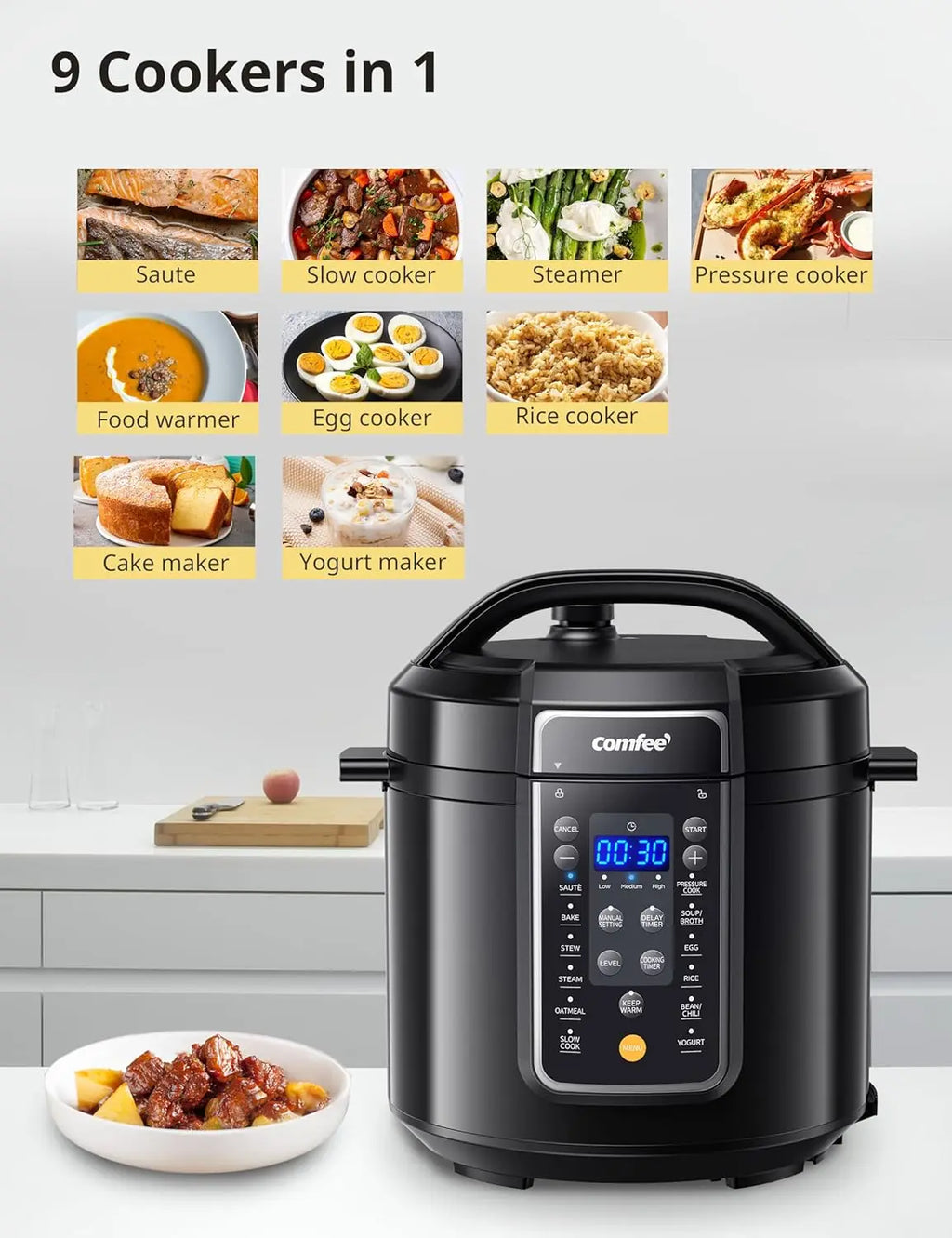 9-in-1 Electric Pressure Cooker, 14 Presets Instant Multi Cooker Olla de Presion Non-Stick Pot Yogurt Maker Rice Cooker