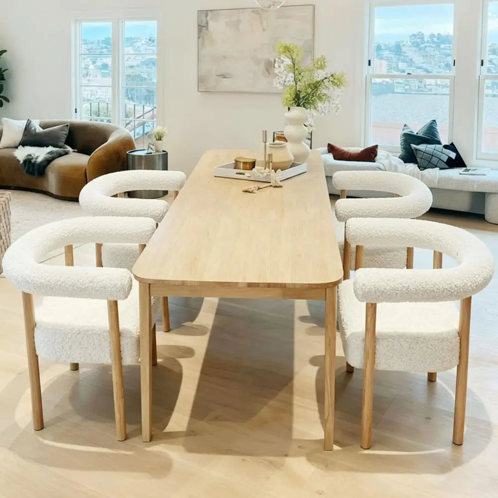 Set of 4 Century Upholstered Dining Chairs, Sherpa Boucle Accent, White, Suitable for Kitchen & Living Room