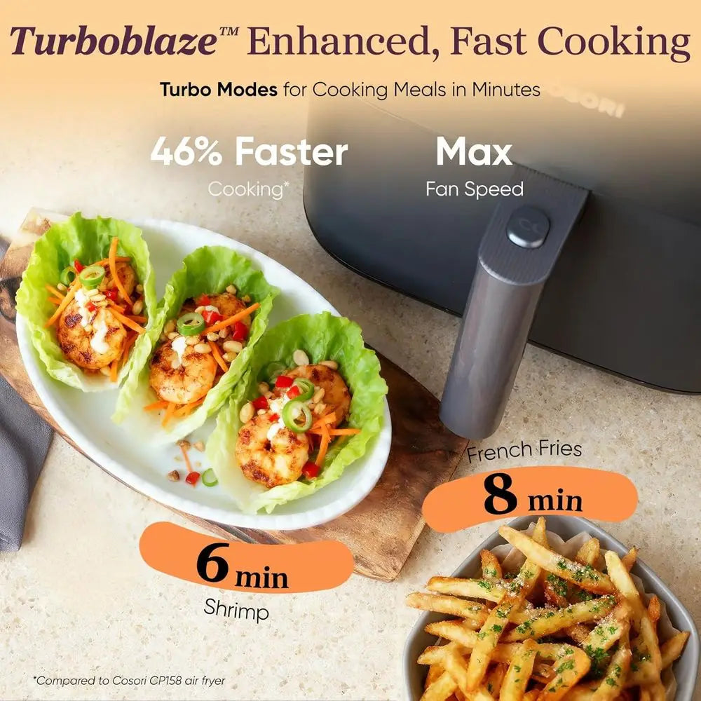 6 Qt TurboBlaze Air Fryer, Premium Coating, 90°–450°, Precise Heating, Roast, Bake, Broil, Dry, Frozen, Proof, Reheat, Keep Warm