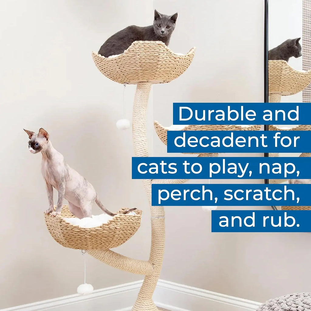 The Sanctuary Cat Tree - Luxury Cat Condo, Large Modern Indoor Tower with 3 Faux Fur Beds, Scratching Posts, and, Customized