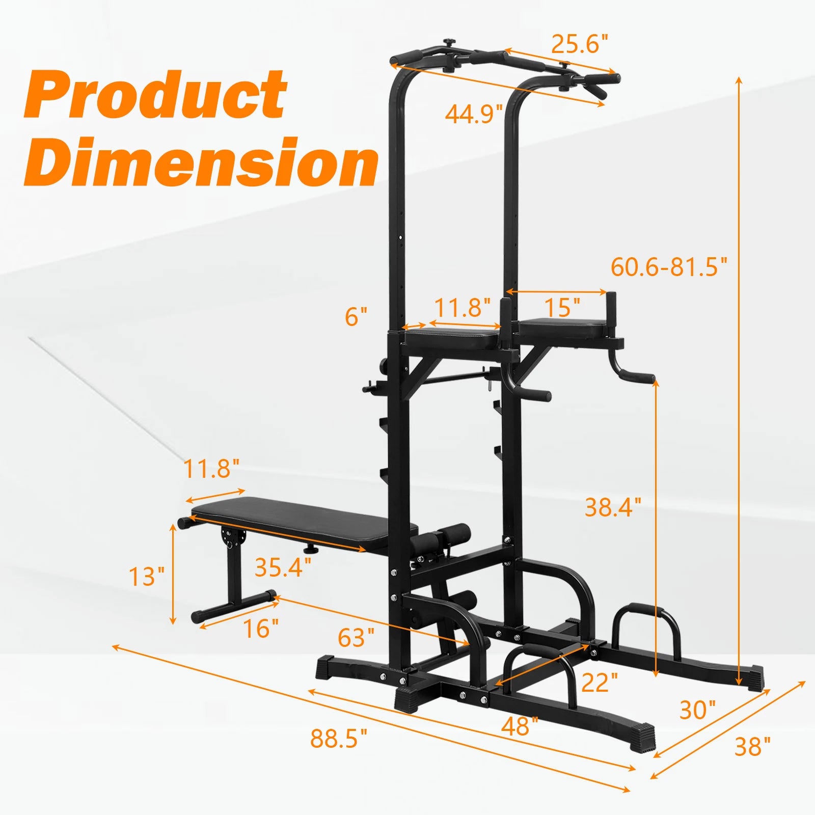 Power Tower With Bench Pull Up Bar Dip Station Adjustable Height Dip Stand Heavy Duty Multi-Function Fitness Rack For Home Gym