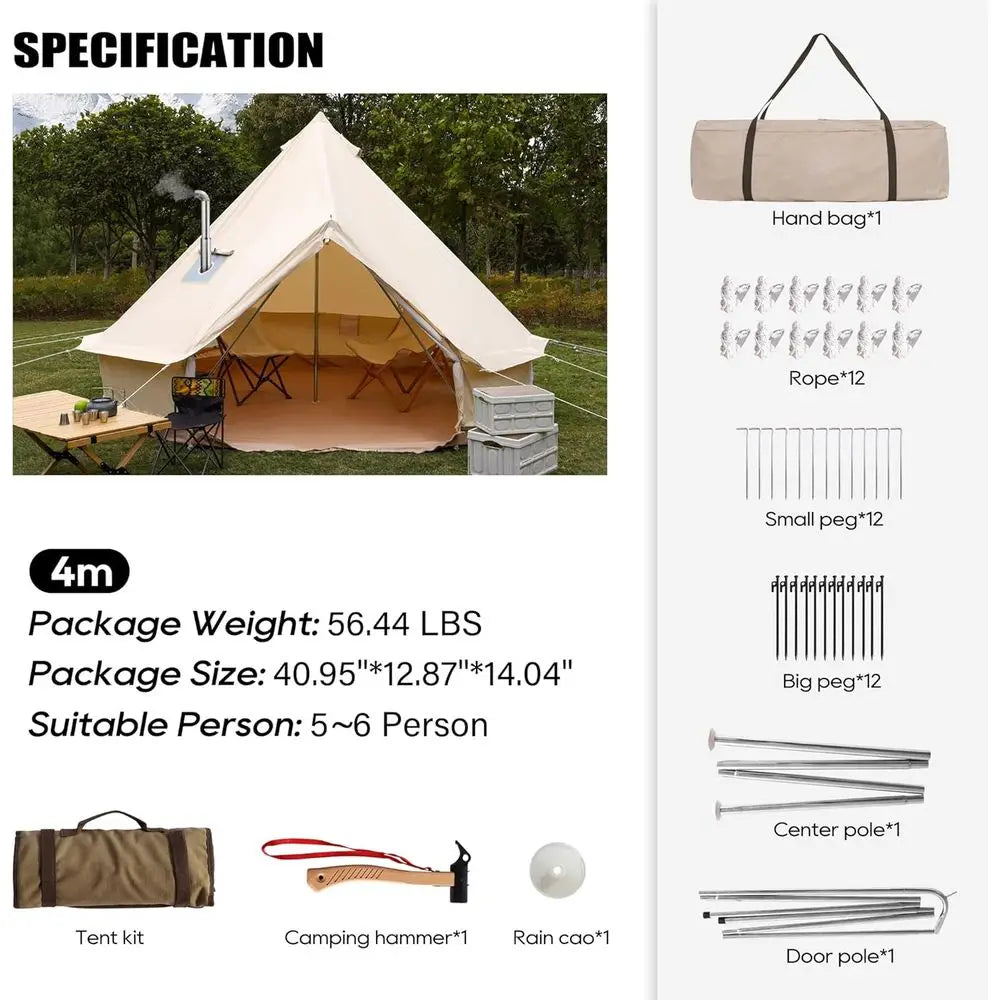 4-Season Family Yurt Tent with Stove Jack for 4-8 People, Luxury Cotton Canvas