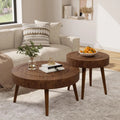 Modern Round Coffee Table & Side Table Set, Faux Marble Wood Top, Walnut & Cream White Legs, Minimalist Living Room,Customized