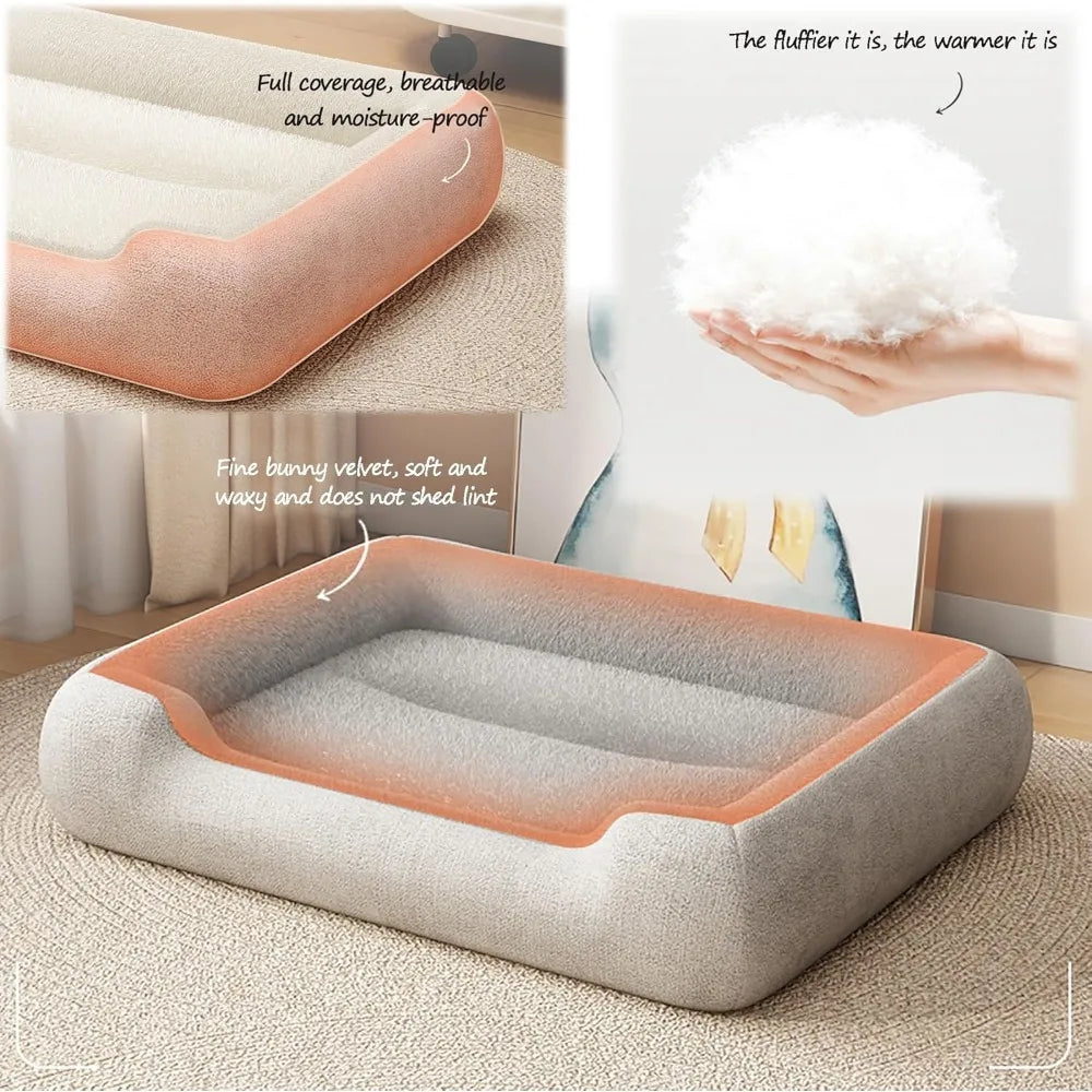Medium Size Washable Dog Bed with Pillow for Puppy Curling Sleep, Comfortable Pet Couch Mat for Dogs