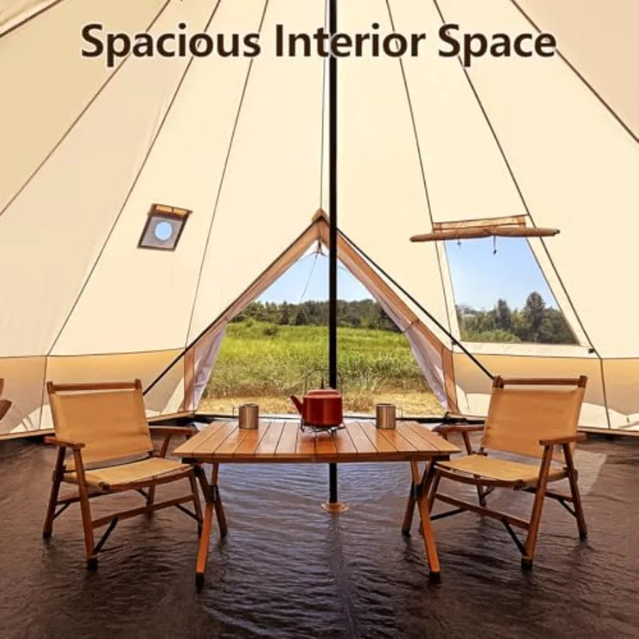 Bell Yurt Tent Waterproof Luxury 4 Season Hot Tent with Stove Jack/Air Conditioner Vents/2 Skylight for Family Outdoor Camping
