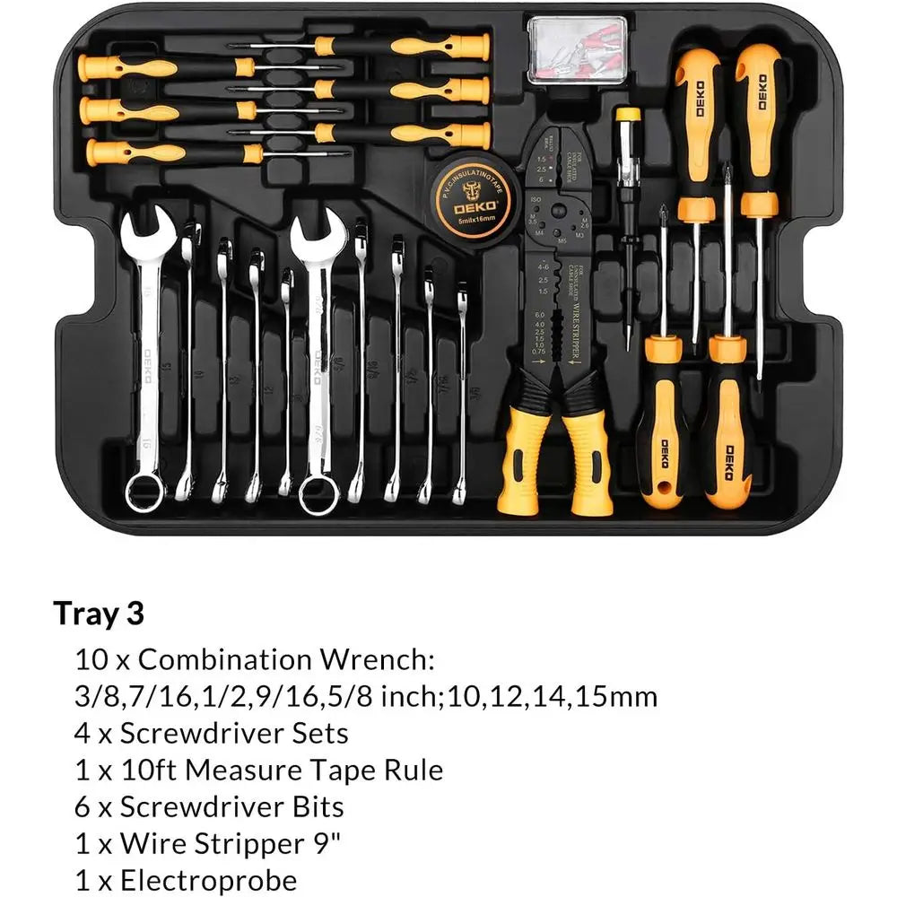 Piece Tool Kit with Rolling Tool Box Socket Wrench Hand Tool Set Mechanic Case Trolley Portable