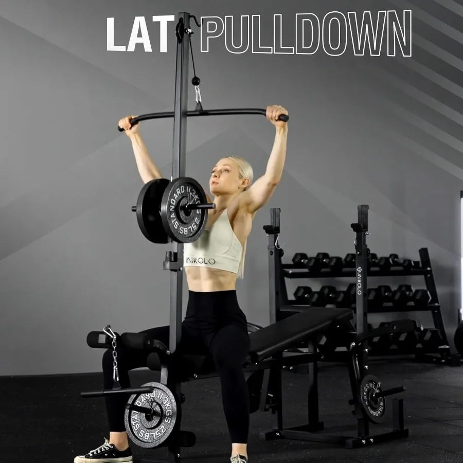 8 in 1 Weight Bench Set with Leg Extension and Leg Curl, Multi-Function Bench Press Set with Preacher Curl Pad and Chest Fly, Fu