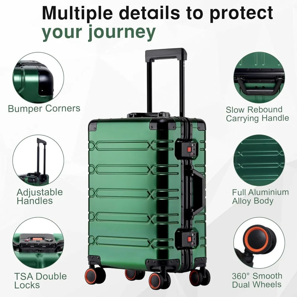 Aluminum Carry On Luggage 22x14x9 Airline Approved, Zipperless Luggage Premium Aluminum Suitcase Luggage, Hard Shell Carry On.