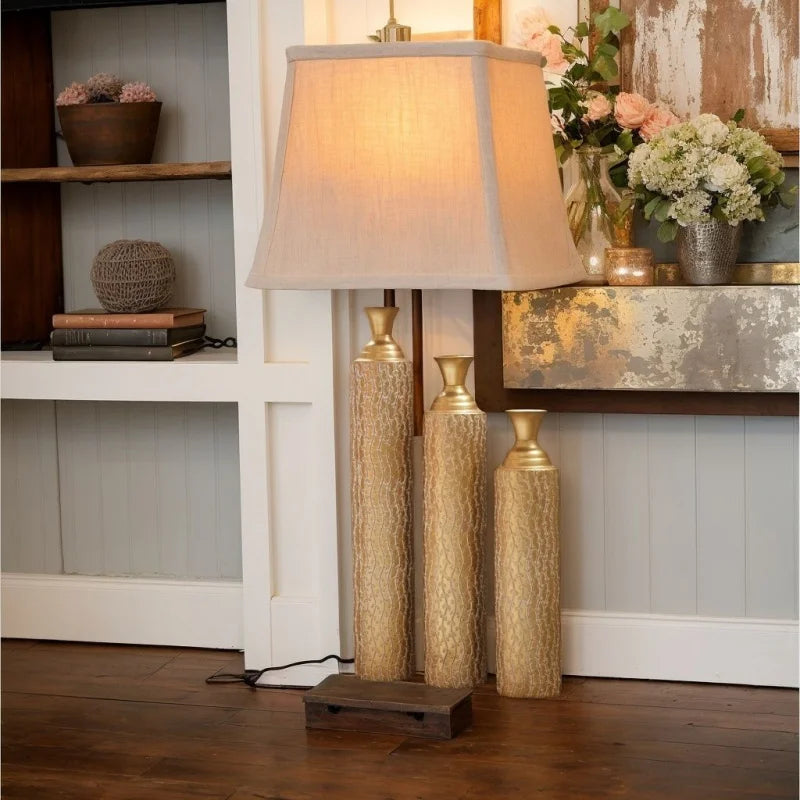 High Distress Gold Metal Decorative Vases 3-Piece Vine Patterned Home Decor Living Room Centerpieces 34\" 29\" 25\" Set USA