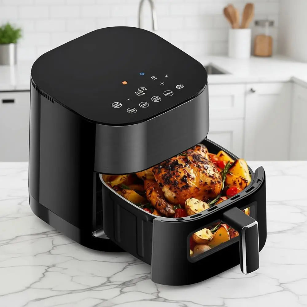 14-in-1 Air Fryer with Viewing Window, 6Qt Capacity, 392°F Max Crisp, No Oil Dual Heating, Bake, Roast, Dehydrate, Reheat, 1700W
