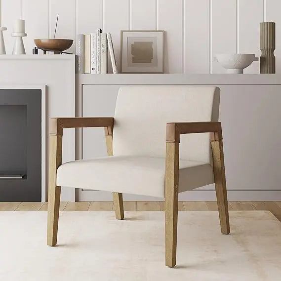 James Hudson Accent Living Room Chair, Comfy Reading Bedroom Chair, Mid-Century Wood Armchair, Upholstered Fabric and Lea