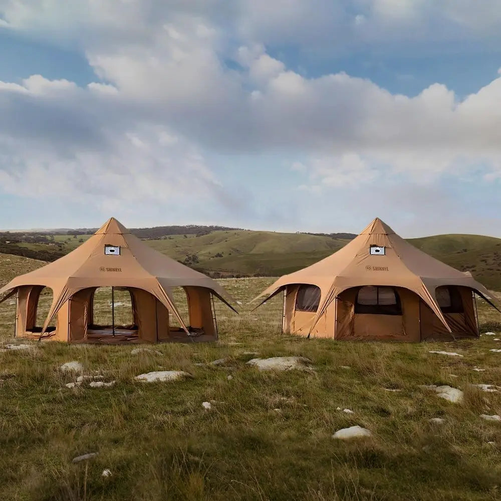 16.4ft Waterproof Canvas Tent with Stove Jack, Removable Floor, 8 Mesh Windows for 6-8 People