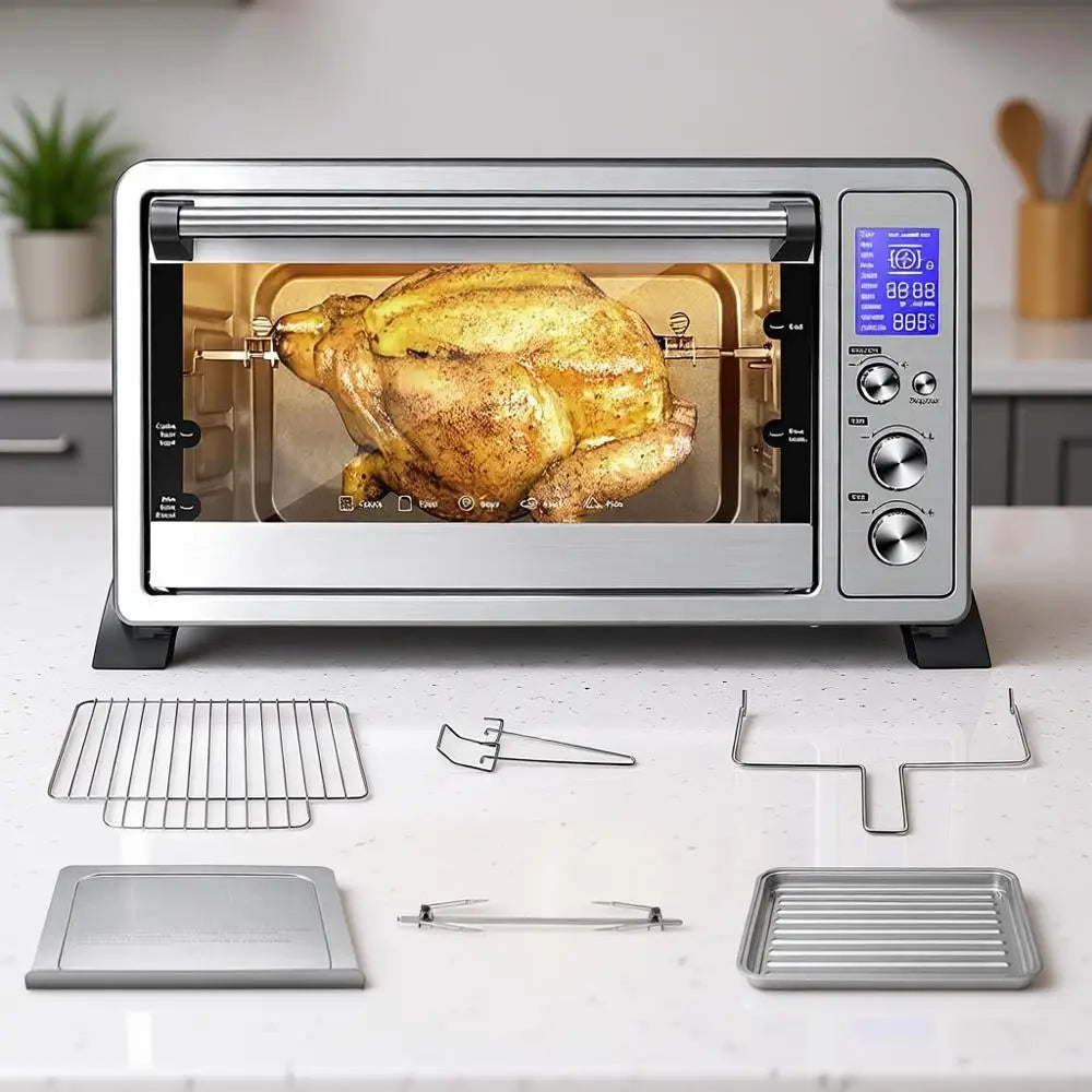 Large 6-Slice Convection Toaster Oven Countertop, 10-In-One with Toast, Pizza and Rotisserie, 1500W, Stainless Steel, Includes 6