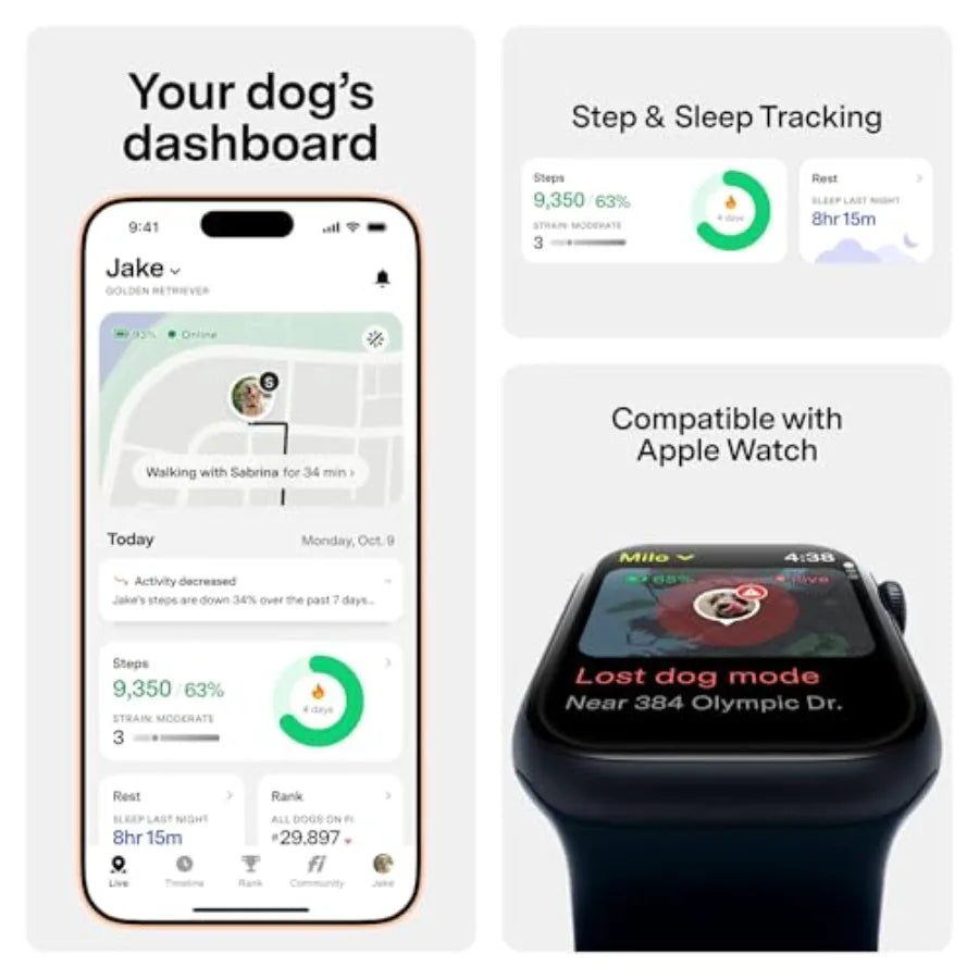 Smart Dog Tracker Collar for Small Dogs with GPS Health Monitoring Waterproof Blue Collar with 12-Month Membership Escape Alert