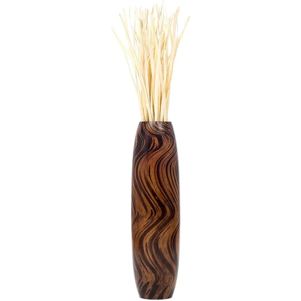 Large Brown Wooden Floor Vase - 34 Inch Tall for Home Decor, Farmhouse Style, Ideal for Fake Plants and Pampas Grass
