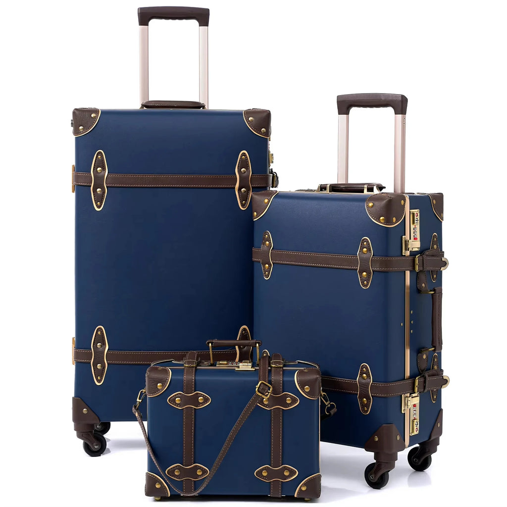 Urecity Vintage Luggage Set Lightweight Trolley Travel Suitcase On Wheels Retro Rolling Luggage 26 "+20" +12 "