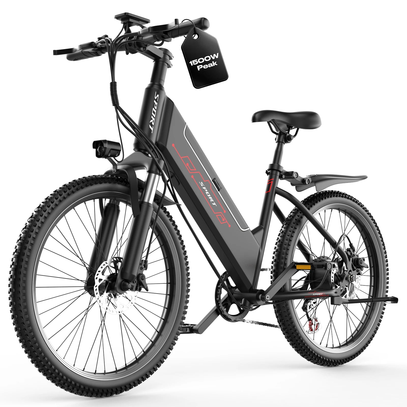 Electric Bike for Adults, 1500W Peak Ebike, 60Miles 25MPH Electric Mountain Bike, 26" Adult Electric Bicycle with 48V Battery