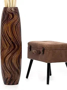 Large Brown Wooden Floor Vase - 34 Inch Tall for Home Decor, Farmhouse Style, Ideal for Fake Plants and Pampas Grass