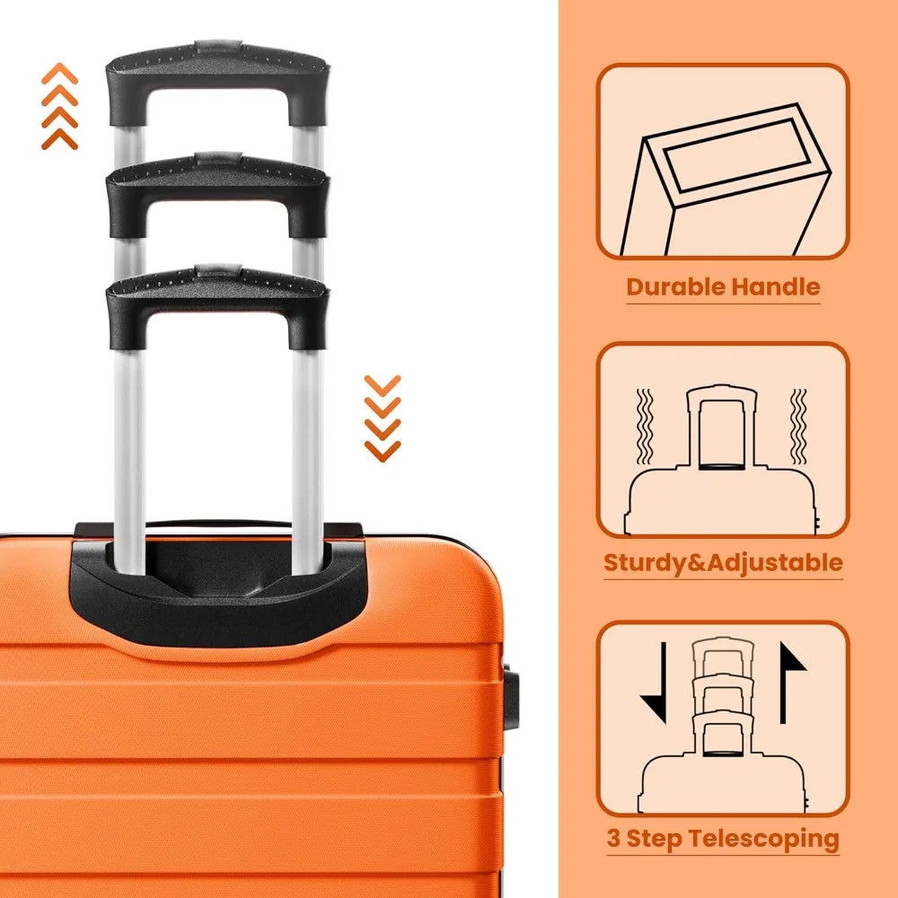 3-piece hardshell abs luggage set with 4 double spinner wheels and tsa lock, lightweight travel suitcases