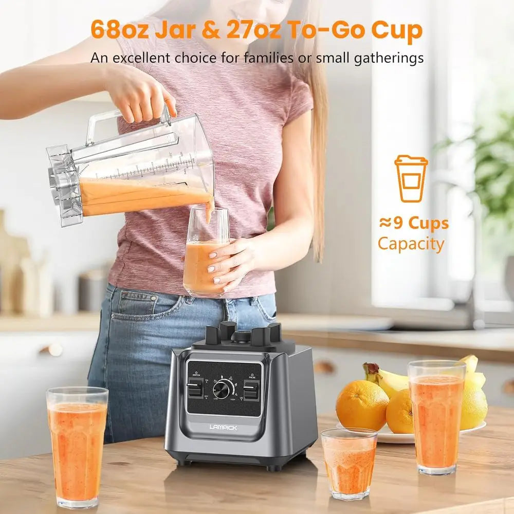 2000W Professional Grade High-Speed Countertop Blender with 68oz Pitcher & 27oz To-Go Cup, BPA-Free, Dishwasher Safe