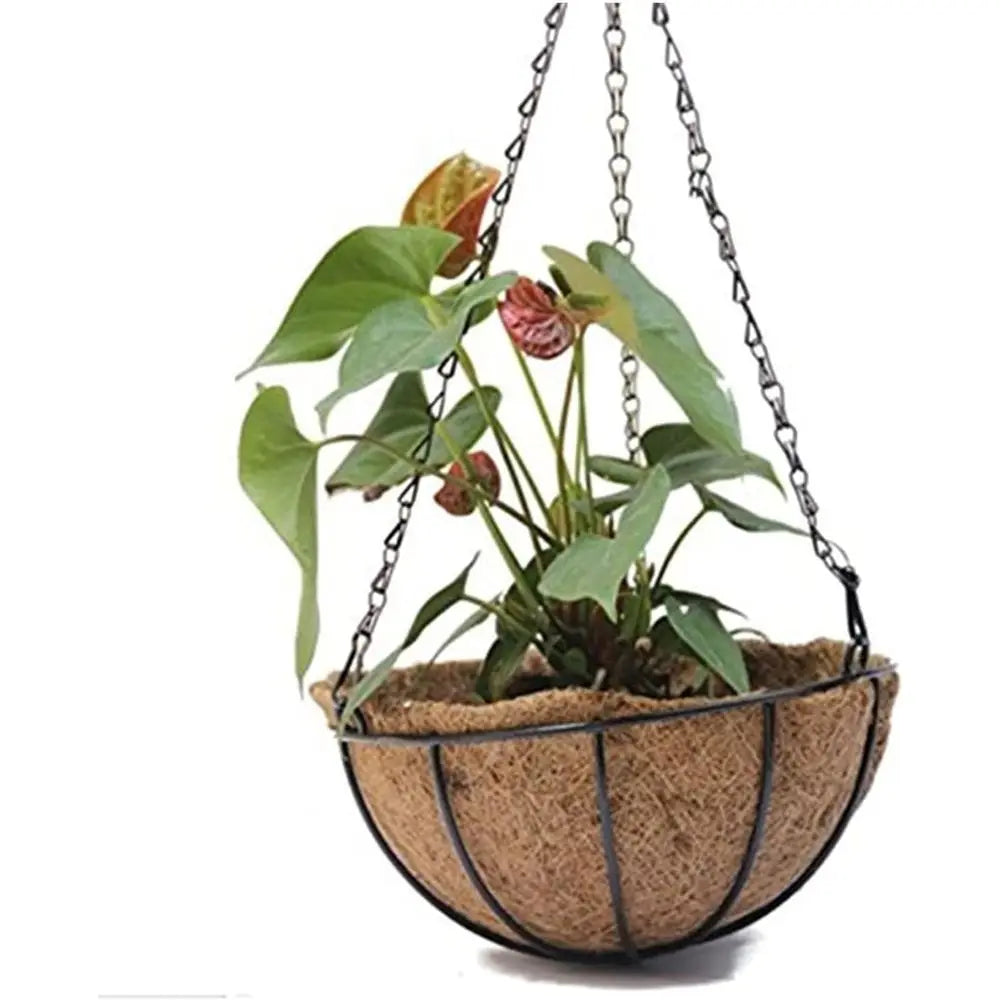 Brown Iron Chain Hanging Basket for Outdoor Plants - Suitable for Porch, Hallway, and Patio