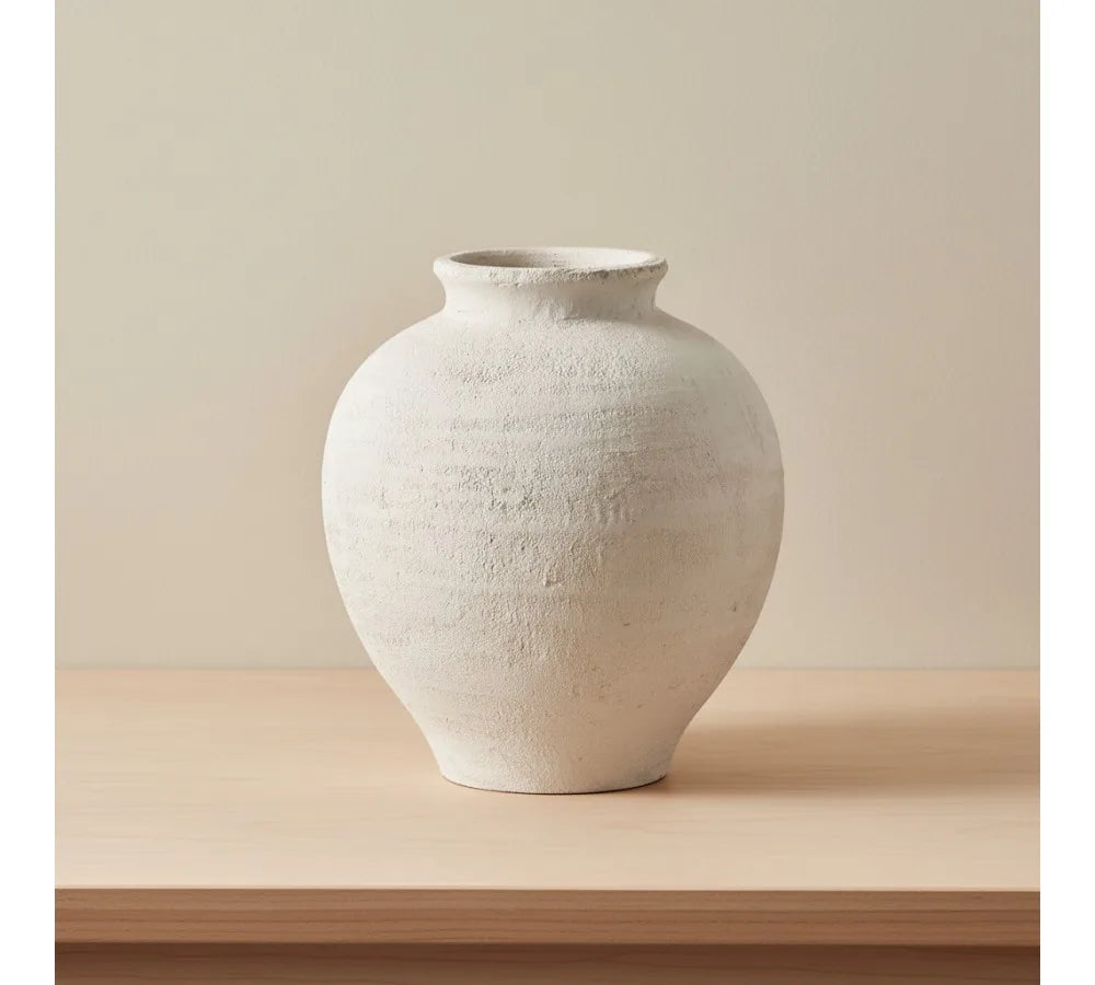 Large White Ceramic Vase 11.8" Tall Zen Style Rustic Farmhouse Decor Pottery Flower Vase for Home