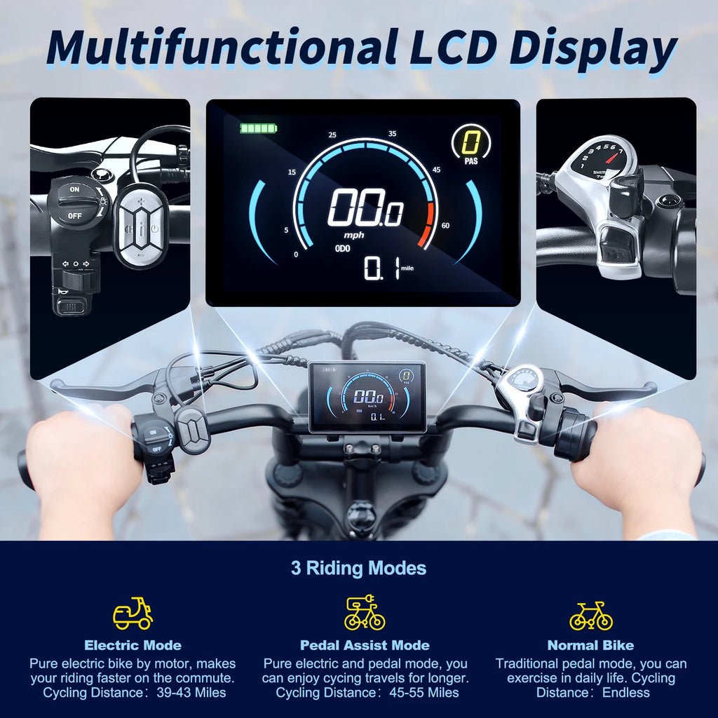 16-inch Small Fat Tire Electric Bicycle for Adults&Teens 500W 36V 10.4Ah Commuter/Mountain Ebike with 7-Speed Dual-disc Brakes