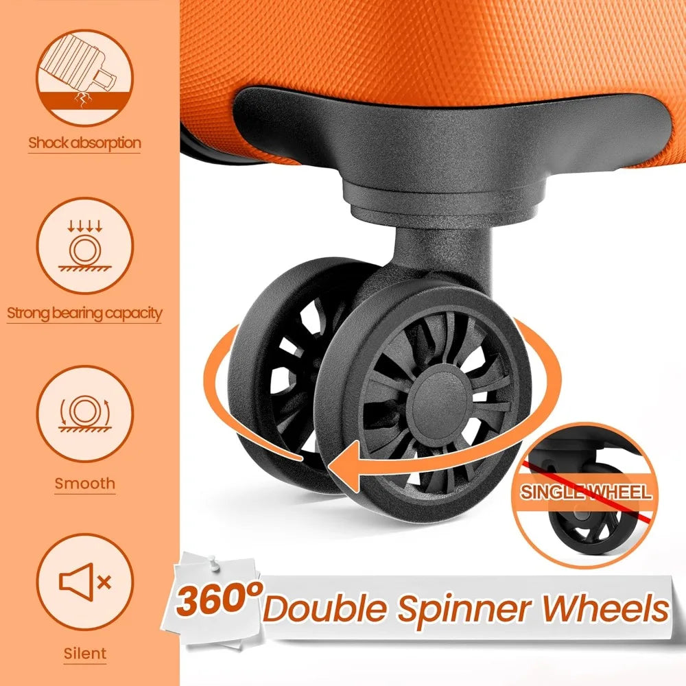 3-piece hardshell abs luggage set with 4 double spinner wheels and tsa lock, lightweight travel suitcases