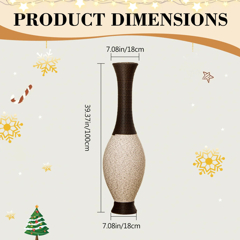 39.37 Inch Tall Hand-Woven Decorative Vase PVC Rattan Look Floor Vase Brown Beige Two-Tone For Outdoor Home Decor Farmhouse USA