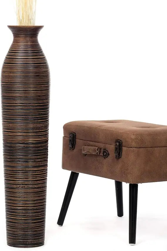 Large Wooden Floor Vase - 34 Inch Tall for Home Decor, Suitable for Fake Plants and Pampas Grass in Farmhouse Style