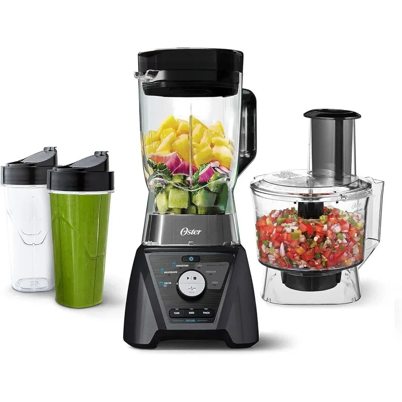 Oster Blender and Food Processor Combo with 3 Settings for Smoothies, Shakes, and Food Chopping, Includes 2 24-Ounce Cups, Grey