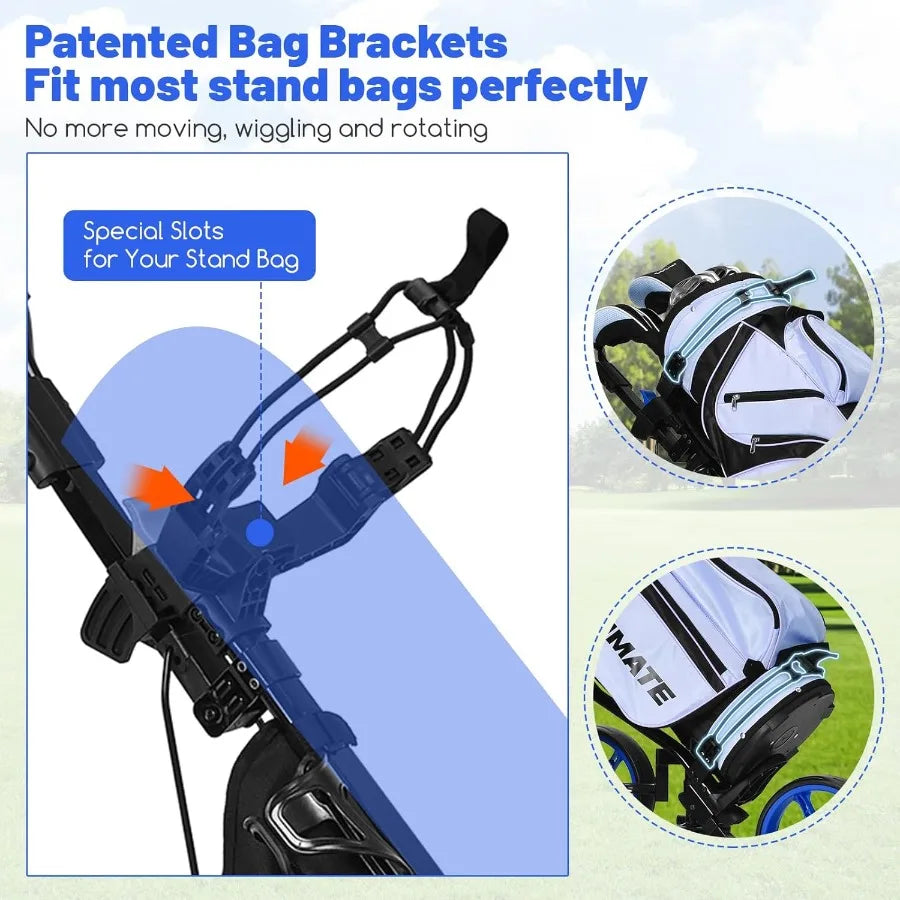 Lightweight 3-Wheel Golf Push Cart with Adjustable Seat and Handle Umbrella Holder Foot Brake Foldable Design for Easy Storage