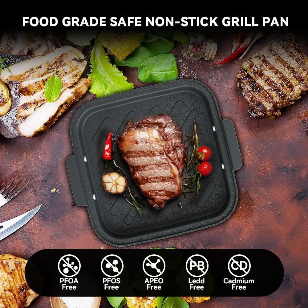 Glass Air Fryer & Grill Combo, Non-Toxic Rice, 360° Visible Cooking, 7 Presets, Compact for 1-2 People, 5.5QT Capacity, Dishwash