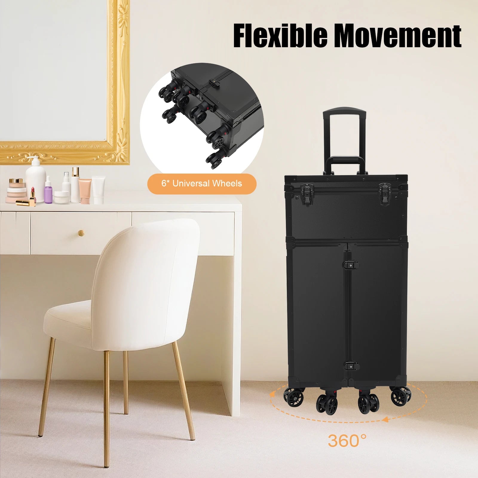 31.15inch Professional Rolling Makeup Case 4 Drawers Pro Makeup Artist Cosmetic Train Case Makeup Organizer Travel Case