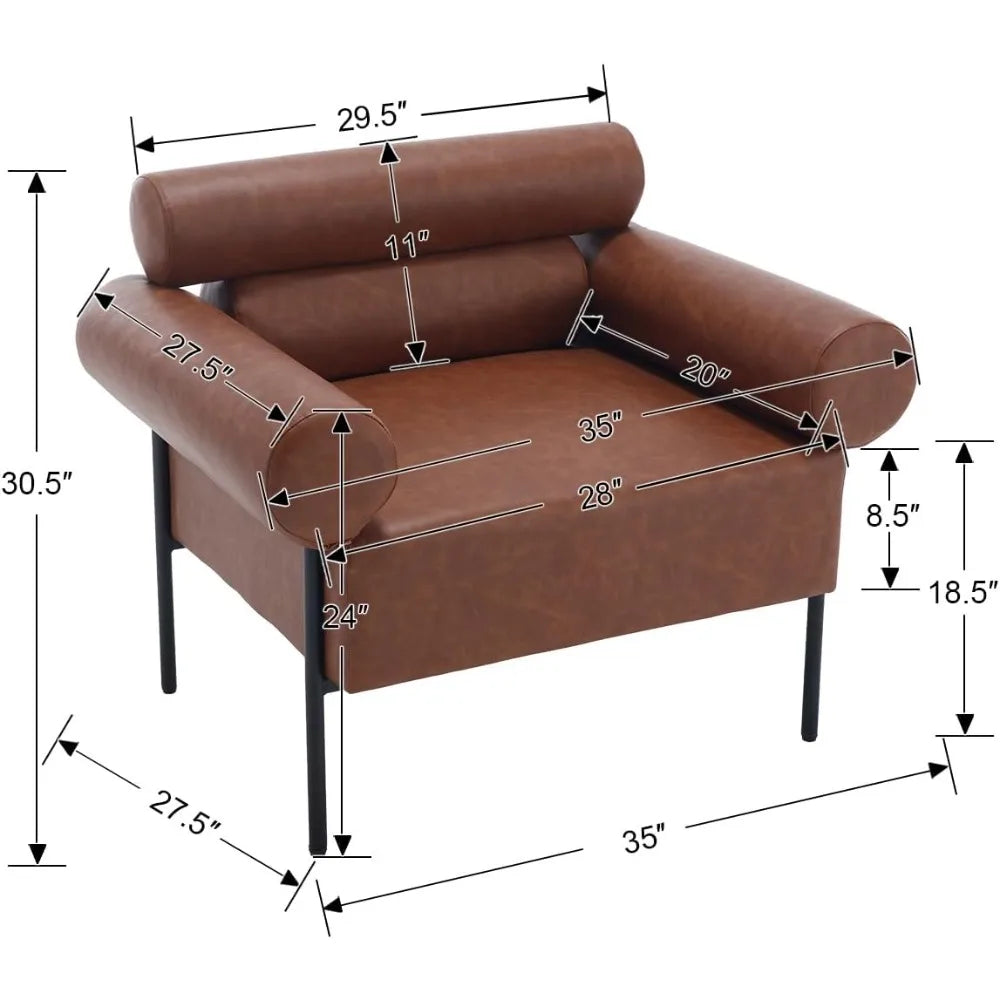 Leather Mid-Century Accent Chair Armchair, Soft Lounge Chair Upholstered Oversized Leisure Chair Single Sofa for Living