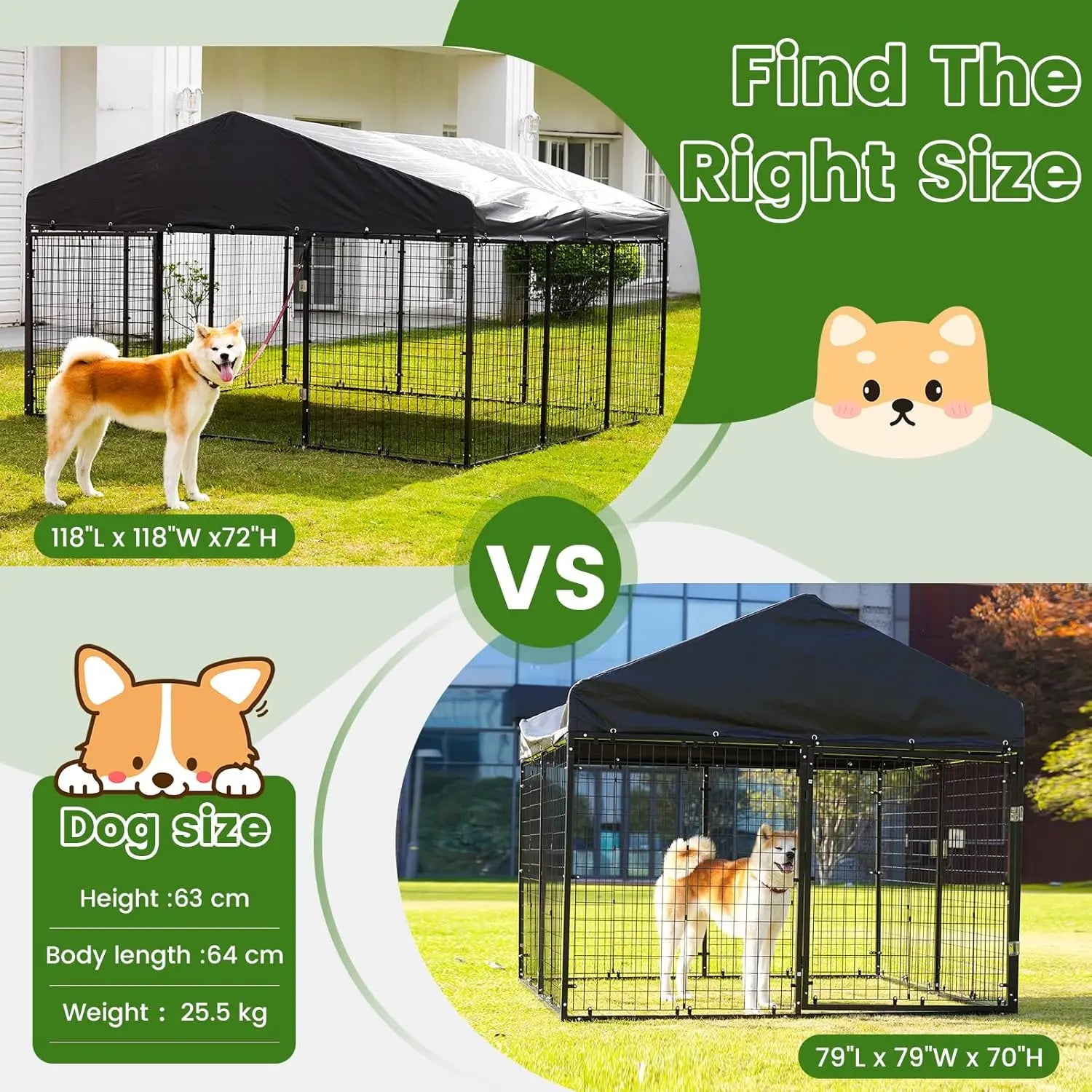 Large Outdoor Dog Enclosure,Heavy Duty Dog Cage with Roof,Galvanized Steel Dog Kennel Fence with Double Safety, Customized
