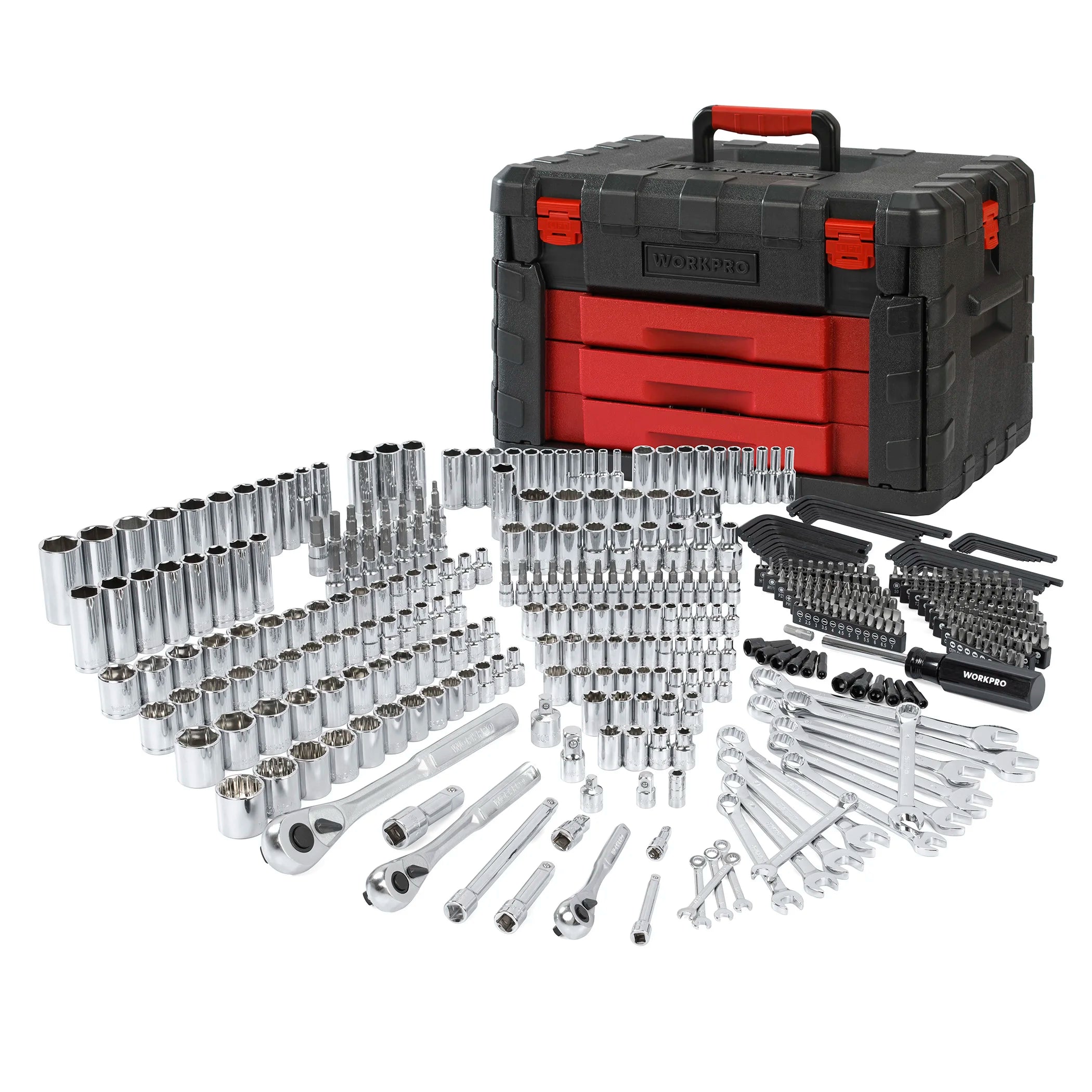 WORKPRO 449pcs Socket Set Repair Tool Set Ratchet Spanner Wrench Set Screwdriver Metalworking Tool Kit