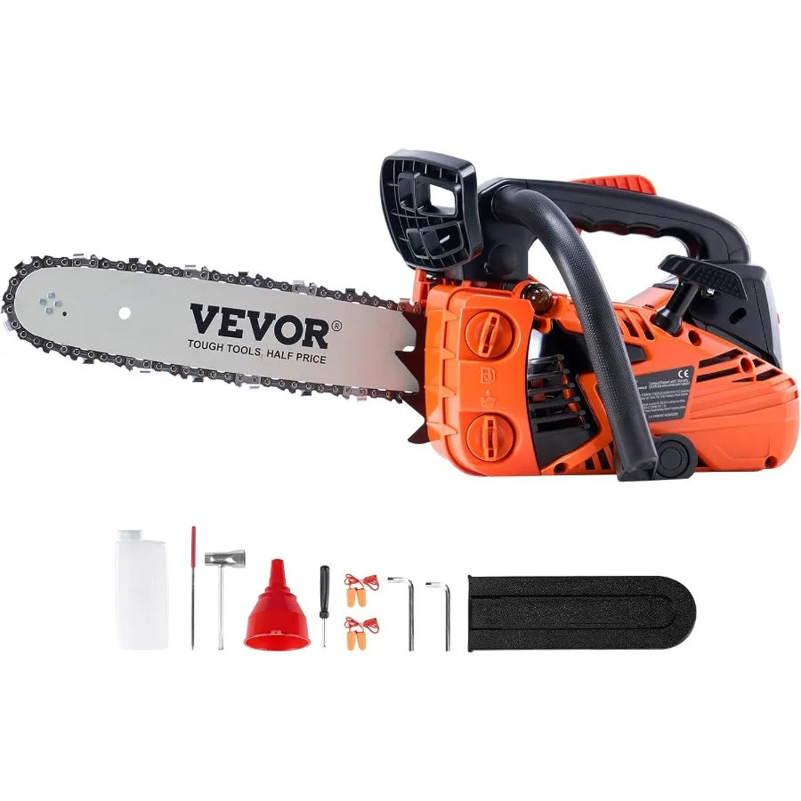 25.4 CC 2Cycle Top Handle Gas Powered Chainsaw 12 Inch Petrol Handheld Cordless Chain Saw for Tree Wood Cutting