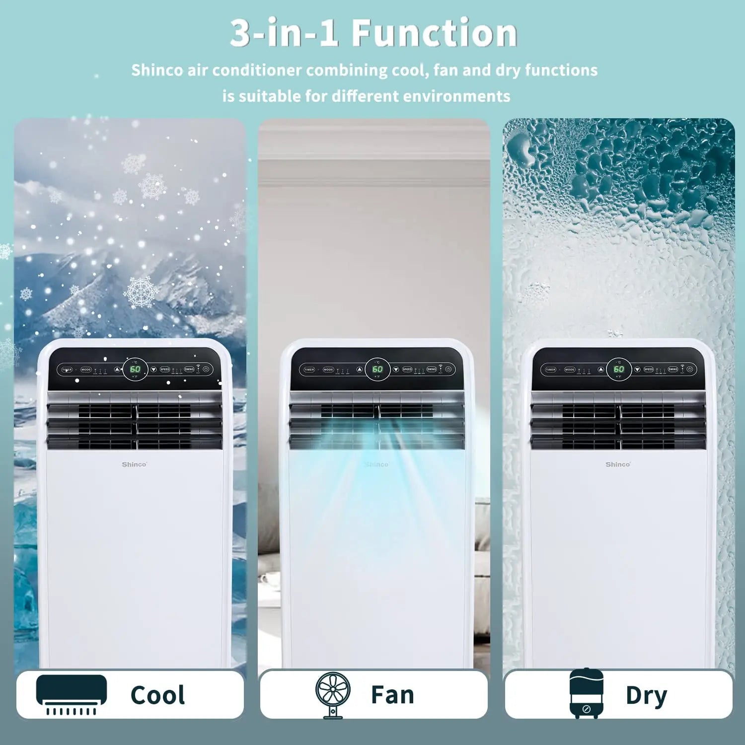 Shinco 12,000 BTU Smart Wi-Fi Portable Air Conditioner, Portable AC Unit with Built-in Cool, Dehumidifier&Fan Modes for Room