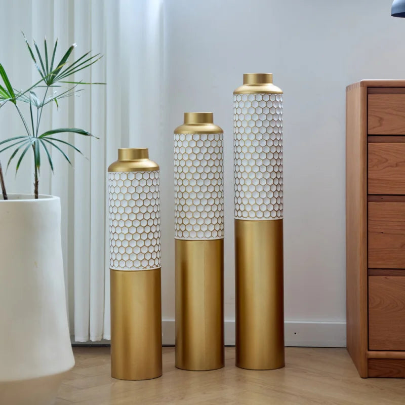 Modern Style 3-Piece Glazed White Metal Vase Home Decoration Set With Droplet Shape Large Floor Size Elegant Home Decor USA