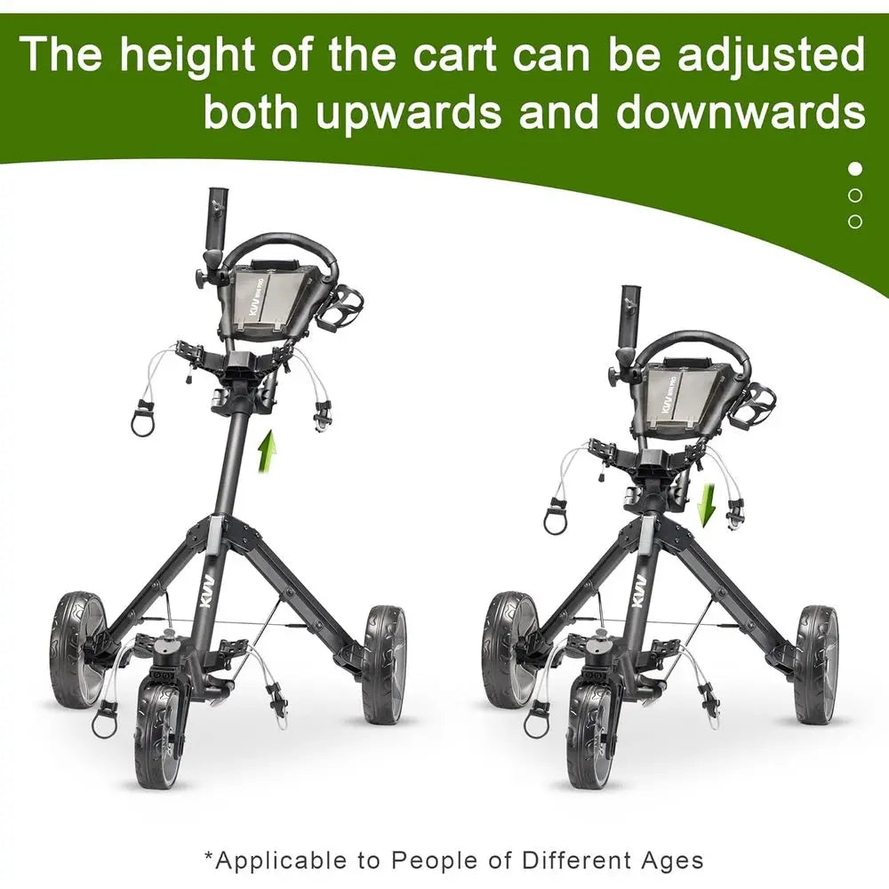Compact Adjustable Golf Push Cart with 360 Swivel Wheel for All Ages in Charcoal