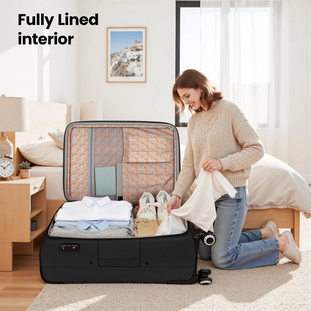 3 Piece Set Softside Luggage Upright Spinner Softshell Lightweight Suitcase Travel Set (26in/30in with 2" Expansion Gusset)