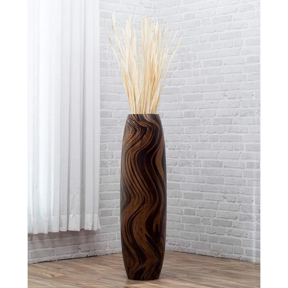 Large Brown Wooden Floor Vase - 34 Inch Tall for Home Decor, Farmhouse Style, Ideal for Fake Plants and Pampas Grass