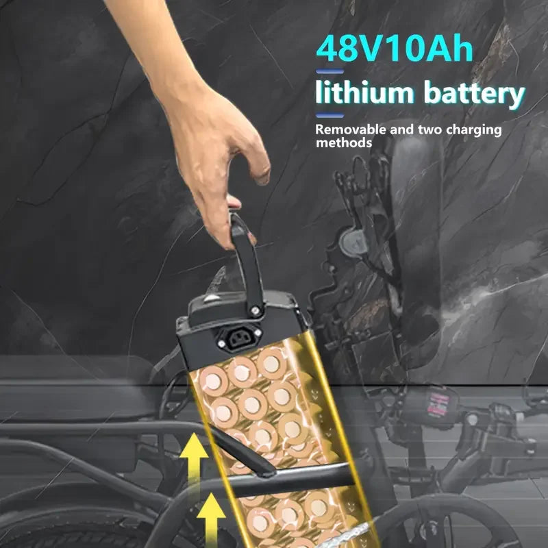 14" Folding Electric Motorcycles Mountain E Bike for Adults, 400W Peak Motor Ebike 19.5Mph 19Miles 48V 10.3AH Electric Bicycle