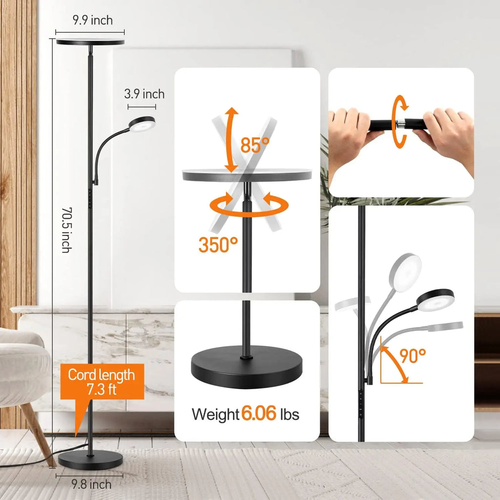 Modern LED Floor Lamp with Remote Control, Dimmable Brightness, 4 Color Temperatures for Living Room Bedroom Office
