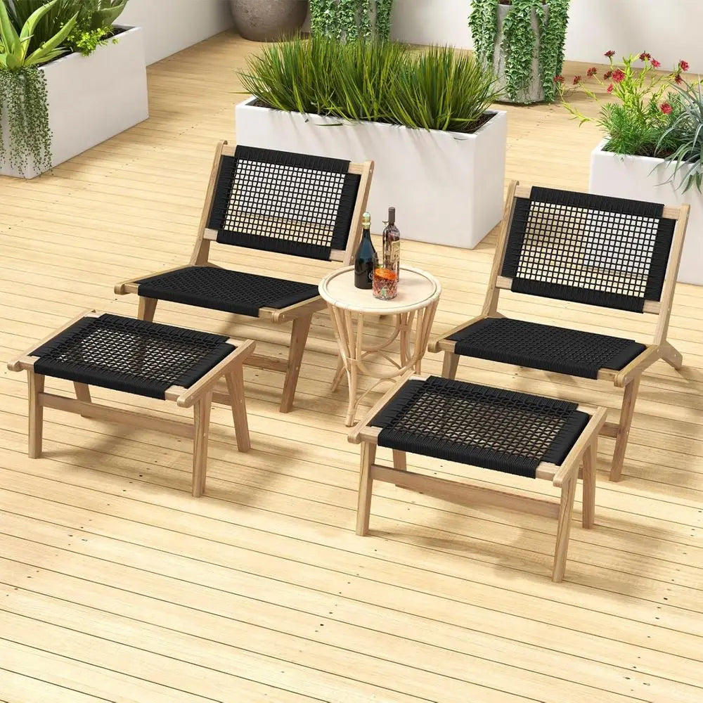 Century Accent Chair and Ottoman, Handwoven Cordage for Living, Outdoor, Home, or Office