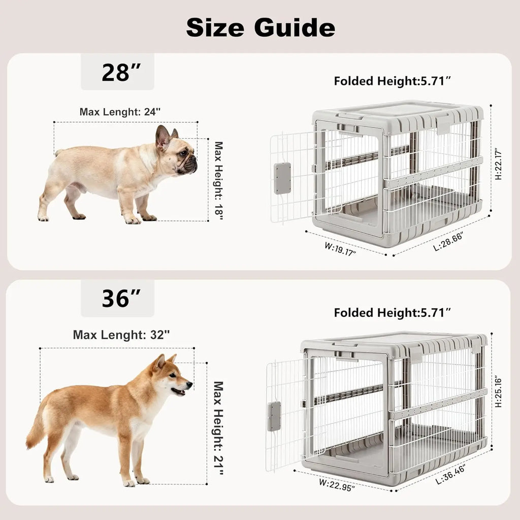 Foldable Dog Crate with Wheels - 28" Medium Kennel, No Tools Required, Durable Steel Cage for Indoor & Travel