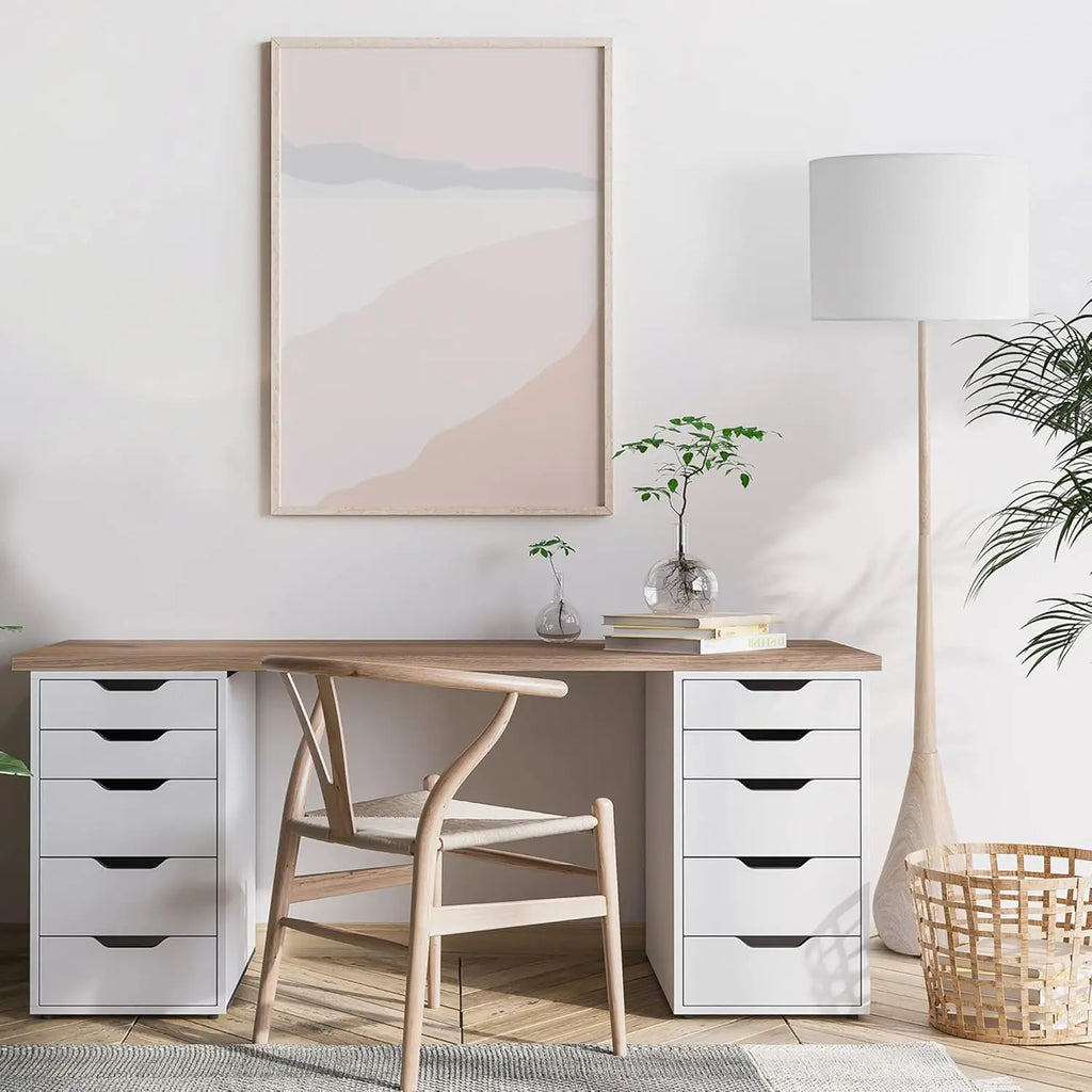 65" Japandi Floor Lamp with Wood-Toned Finish, White Cotton Shade, E26 Base, On/Off Switch, 5-Ft Cord