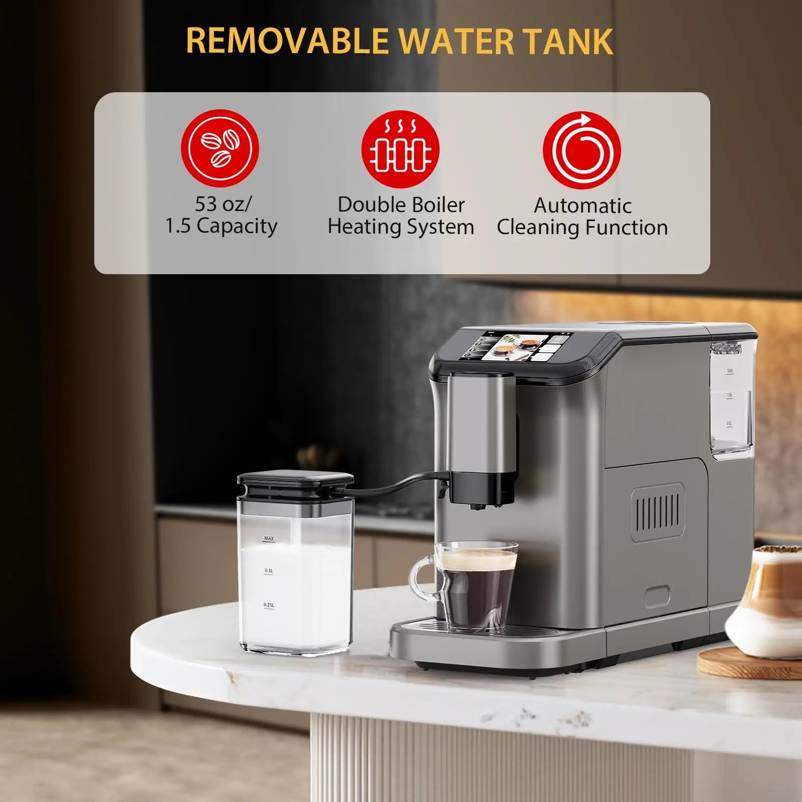 20-Bar Fully Automatic Espresso Machine Double Boiler Auto-Cleaning LCD Touch Automatic Milk Frother For Coffee Lovers