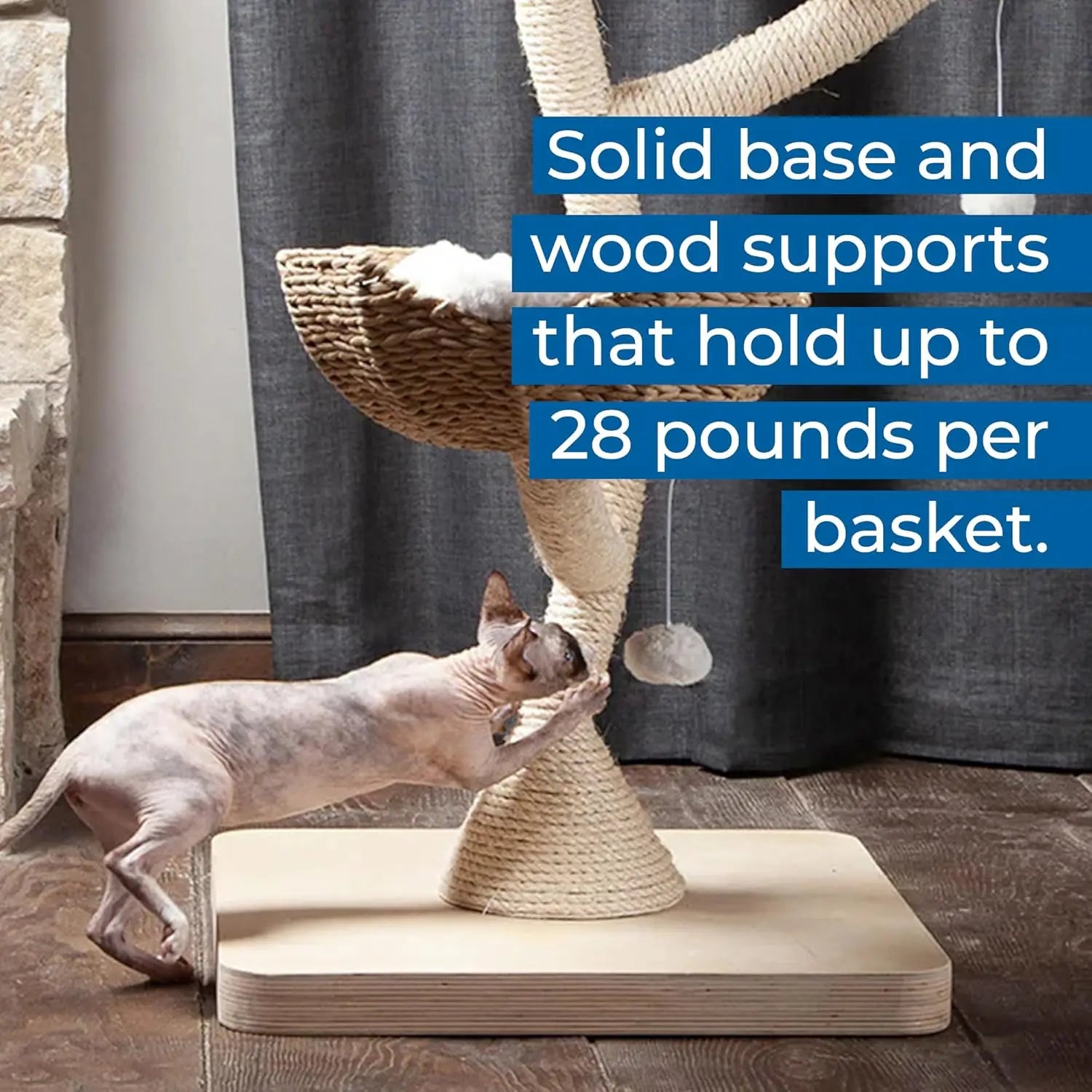 The Sanctuary Cat Tree - Luxury Cat Condo, Large Modern Indoor Tower with 3 Faux Fur Beds, Scratching Posts, and, Customized